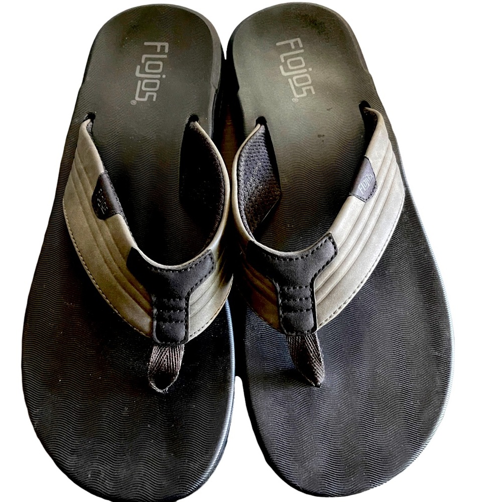 Flojos Memory Foam Black Gray Men's Flip Flops Size 12